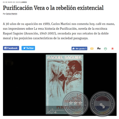 PURIFICACIÓN VERA O LA REBELIÓN EXISTENCIAL - Libros - Por CARLOS MARTINI - Domingo, 05 de Mayo de 2019